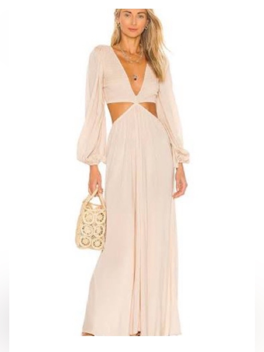 Indah Julie tan nude maxi cutout dress revolve small s